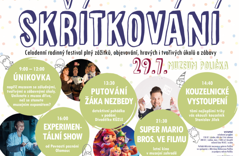 CELODENNÍ RODINNÝ FESTIVAL SKŘÍTKOVÁNÍ BUDE PLNÝ HLAVOLAMŮ, ŠIFROVÁNÍ, KOUZEL, HRAVÝCH I TVOŘIVÝCH ÚKOLŮ A HLAVNĚ ZÁBAVY!