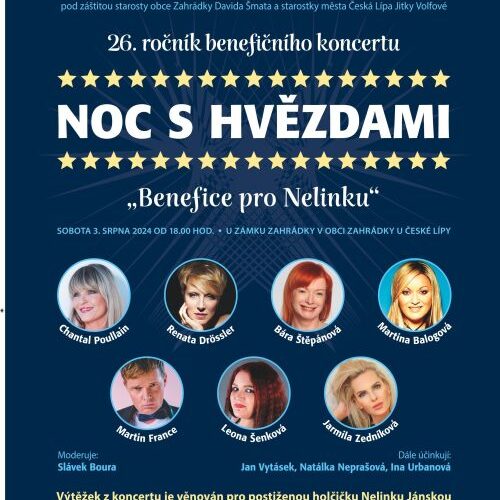 Poullain, Štěpánová nebo France přijedou podpořit Natálku na benefiční koncert „Noc s hvězdami“ na zámku Zahrádky.  