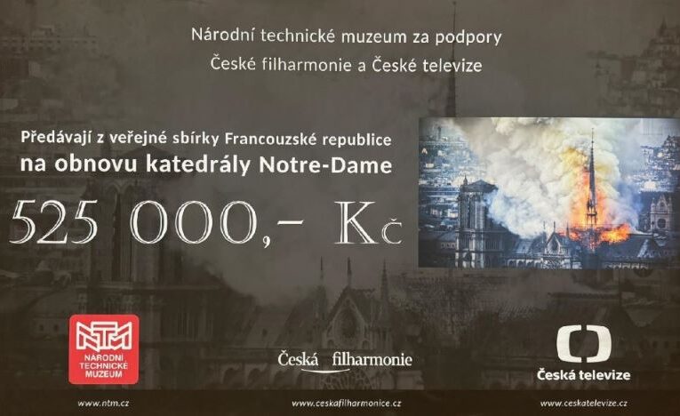 Národní technické muzeum a Česká filharmonie napomohly při získávání finančních prostředků na obnovu katedrály Notre-Dame v Paříži po požáru v dubnu 2019